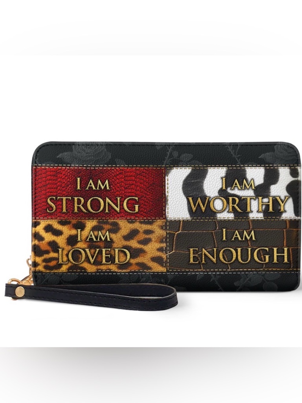 Afroyla "Kadia” Animal Print Wallet in Black Vegan Leather